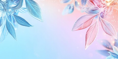 Frosty Leaves in a Soft Gradient Glow. Elegant Frozen Foliage with Sparkling Ice Crystals. Dreamy Winter Background for Nature, Art, and Decorative Designs. AI generated