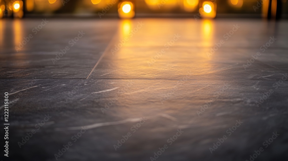 Poster smooth black stone countertop reflects warm light, emphasizing elegance and modern design. the polis