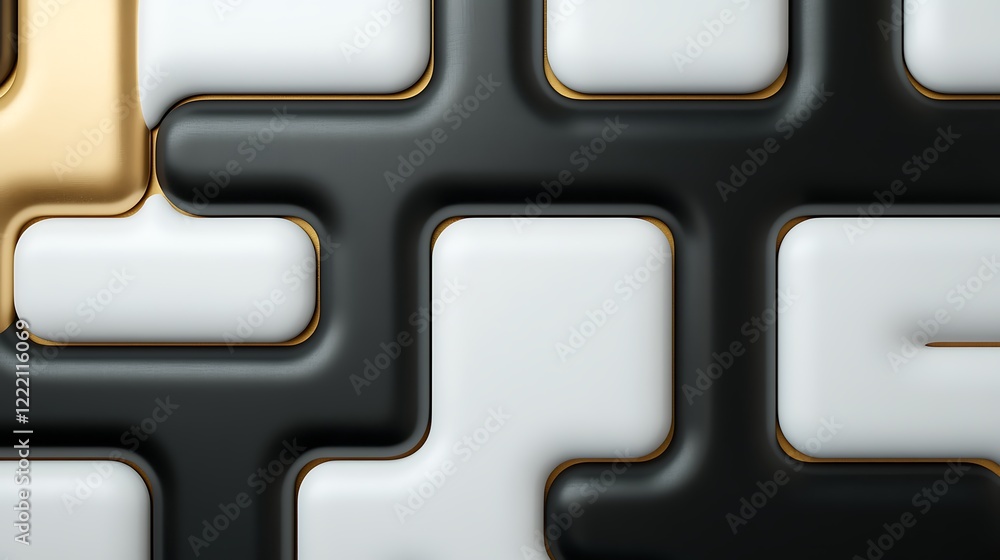 Poster abstract geometric design with smooth black, white, and gold shapes creating a modern pattern backgr