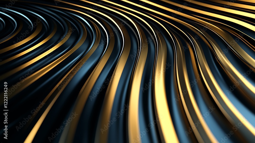 Poster abstract gold and black wavy background with flowing curves for modern design projects