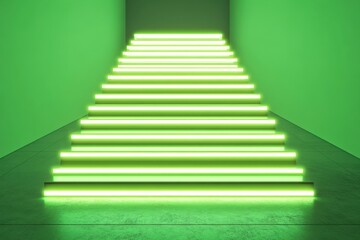 Obraz premium Illuminated Green Staircase in Modern Minimalist Interior Design