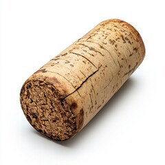 Natural cork stopper on a white background showcasing its texture and unique characteristics for wine preservation