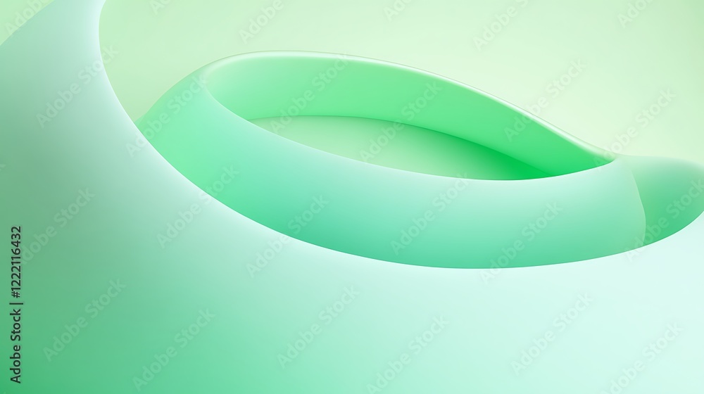 Poster abstract green wave flowing design with smooth curves and soft gradients in minimalist style