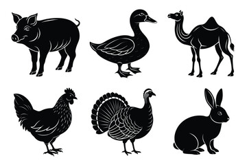 Farm and Domestic Animals set, Animals silhouette collection vector illustration