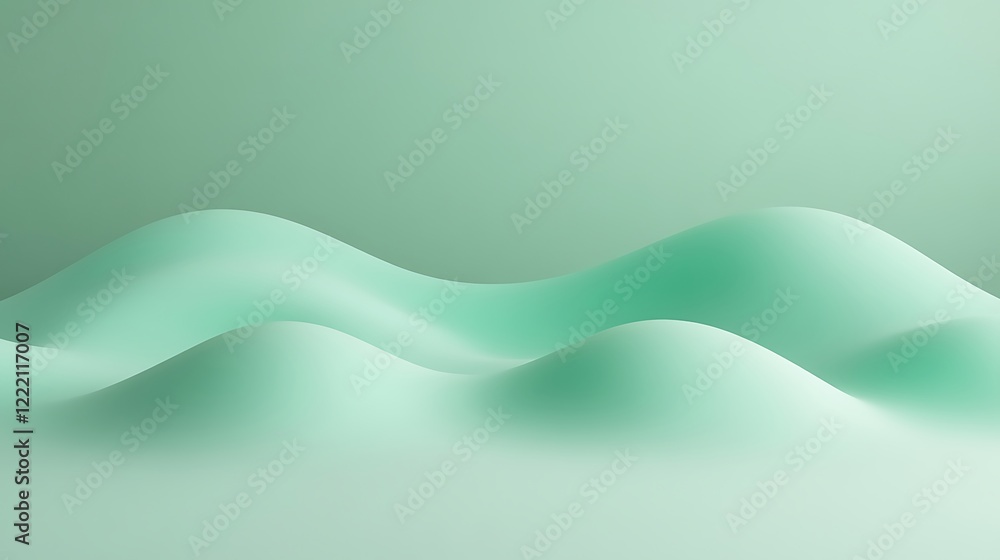 Aufkleber abstract mint green waves with smooth curves and soft shadows creating a serene background for creat