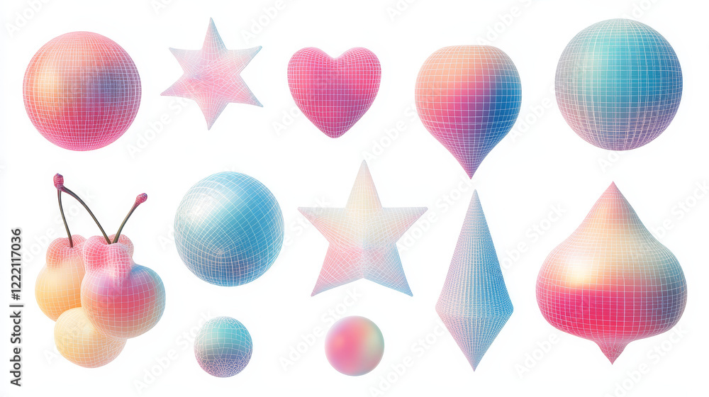 Poster abstract wireframe shapes set isolated on background. vector illustration of 3d grid geometric icons