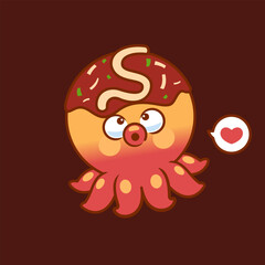 Takoyaki octopus with happy expression heart icon fun cartoon vector design