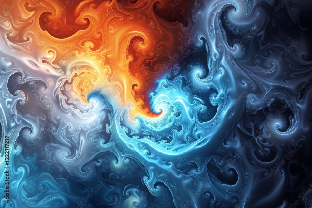 Poster surreal fractal patterns with vivid colors create a captivating visual experience, blending liquid f