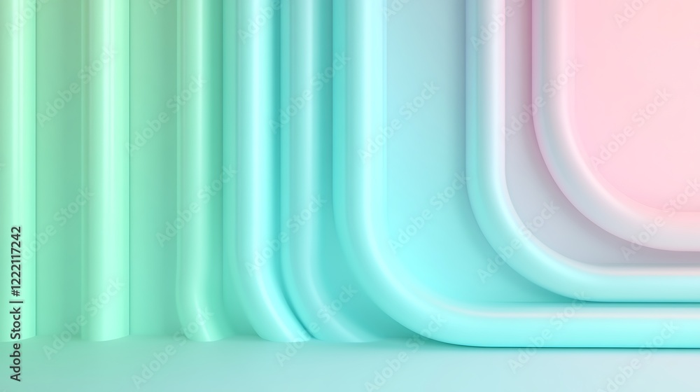 Poster abstract pastel colors with curved geometrical forms creating a modern and serene background for des
