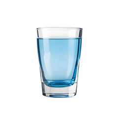 Isolated shot of a blue glass shot glass filled with water.