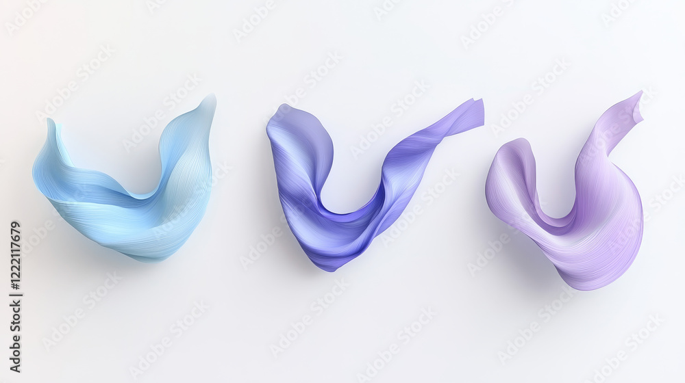 Poster flowing 3d brushstrokes with blue and purple gradient colors. ribbon shapes with smooth transitions 