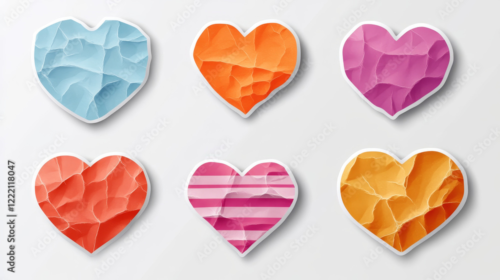 Poster white glued stickers or crumpled paper patches mockup. blank shrunken labels of different shapes rou