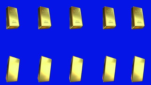 Gold Bricks lines patterns falling animation blue screen.