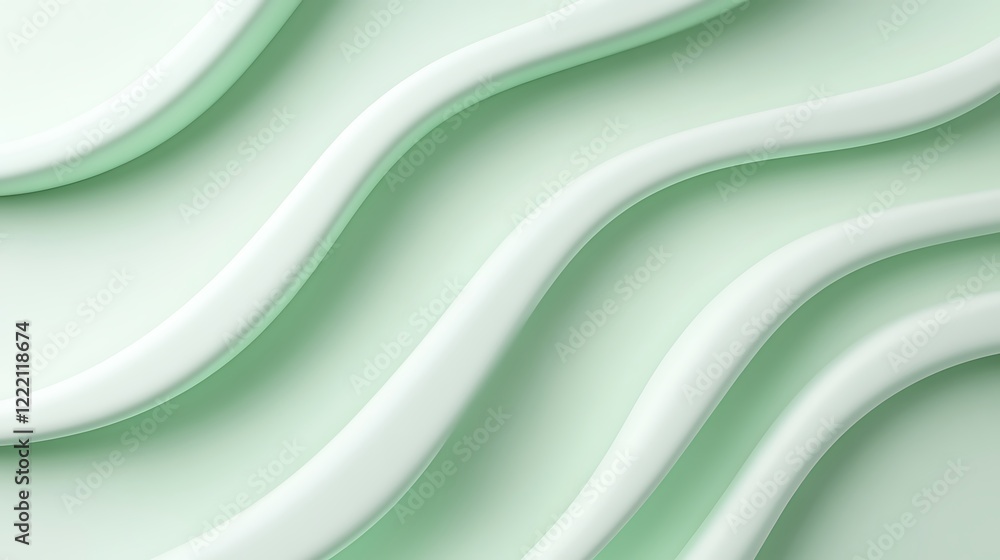 Poster abstract swirling waves of soft green with fluid textures and curved patterns in minimalist design