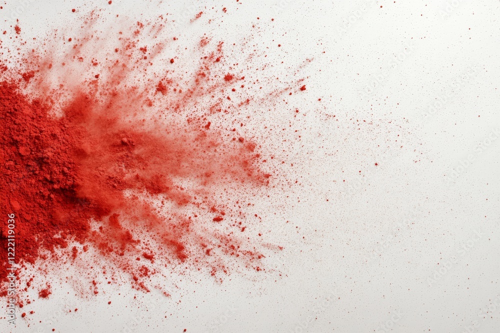 Aufkleber a vibrant magenta powder explodes, scattering dynamic particles against a clean white surface, creat