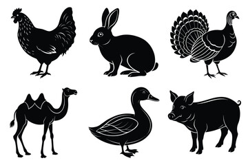 Farm and Domestic Animals set, Animals silhouette collection vector illustration