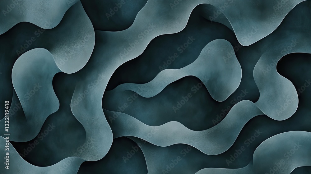 Poster a seamless wave-like pattern in shades of teal and gray, adding motion and depth.