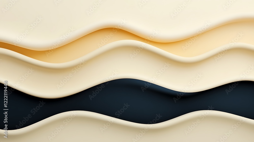 Poster abstract waves in creamy beige and dark tones, flowing patterns with smooth textures and artistic de