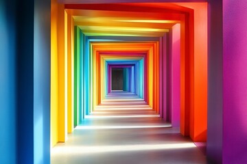 Fototapeta premium Vibrant Rainbow Archway Interior with Colorful Wall Tones and Light