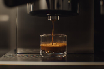 Espresso pouring into a glass cup