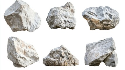Assorted Natural Rocks Displayed in a White Background for Use in Various Design Projects, Nature Themes, and Organic Textures for Creative Applications