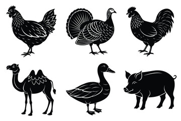Farm and Domestic Animals set, Animals silhouette collection vector illustration