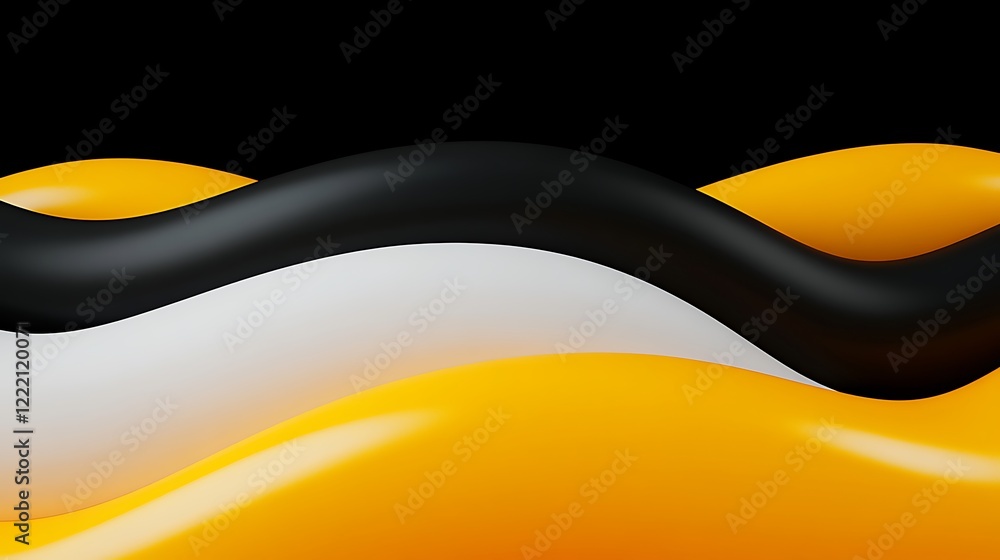 Poster abstract waves of black, white, and yellow creating a dynamic and fluid background design for creati