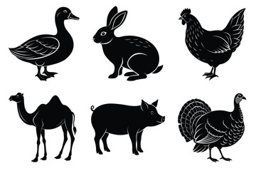 Farm and Domestic Animals set, Animals silhouette collection vector illustration