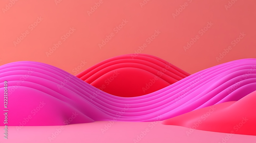 Poster abstract waves of pink and red tones in a soft gradient background for modern design concepts