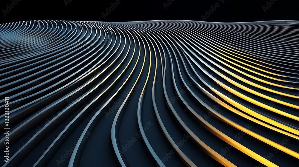Poster abstract waves of light and shadow with smooth curves and gradient colors in a serene background