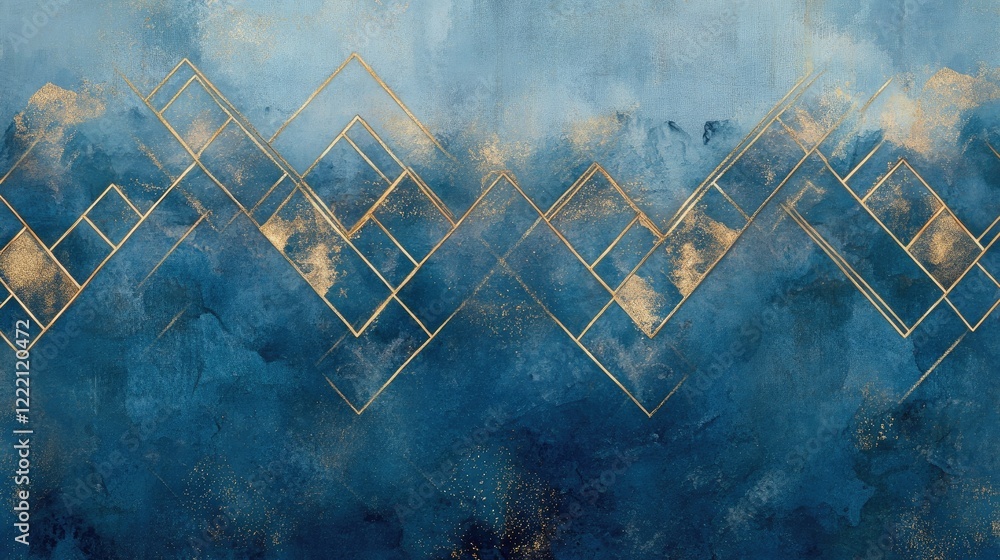 Poster stunning abstract background with blue and gold color scheme featuring geometric shapes, textures, a
