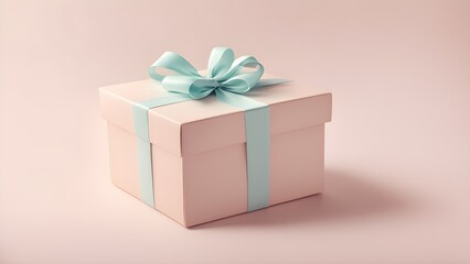 Obraz premium Pastel pink gift box with a light blue ribbon.