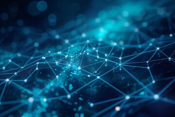 Obraz premium Abstract digital connections showcasing intricate data patterns in a technological landscape illuminated by vibrant blue tones and luminous nodes representing network communications