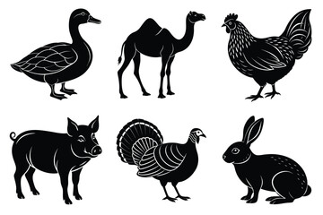 Farm and Domestic Animals set, Animals silhouette collection vector illustration