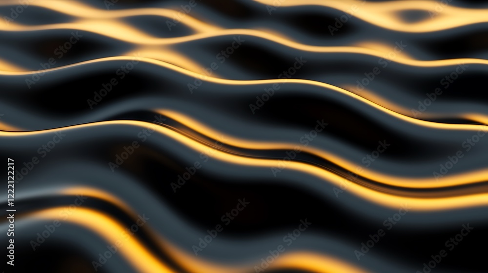 Aufkleber Abstract Wavy Texture with Shimmering Light Displaying Fluid Motion in Dark Tones and Warm Highlights