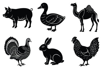 Farm and Domestic Animals set, Animals silhouette collection vector illustration