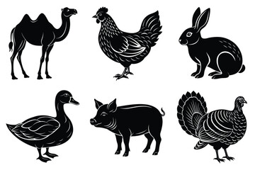 Farm and Domestic Animals set, Animals silhouette collection vector illustration