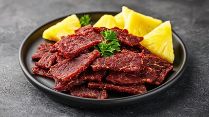 beef jerky concept. Sweet and tangy beef jerky platter