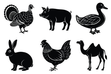 Farm and Domestic Animals set, Animals silhouette collection vector illustration