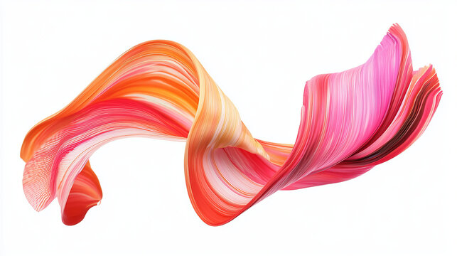 3d ribbon brush stroke. Abstract color wave paint. Red, pink and orange brushstroke splash in dynamic swirl shape. Liquid acrylic or ink texture with gradient design. Bright fluid wavy motion art