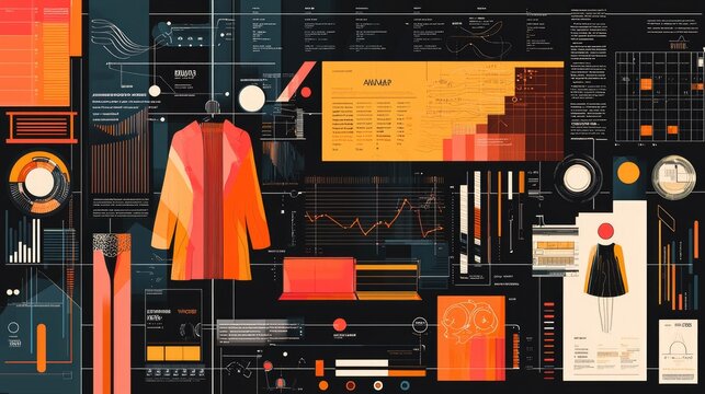 an image of an infographic that showcases current fashion trends, using visuals and color palettes.