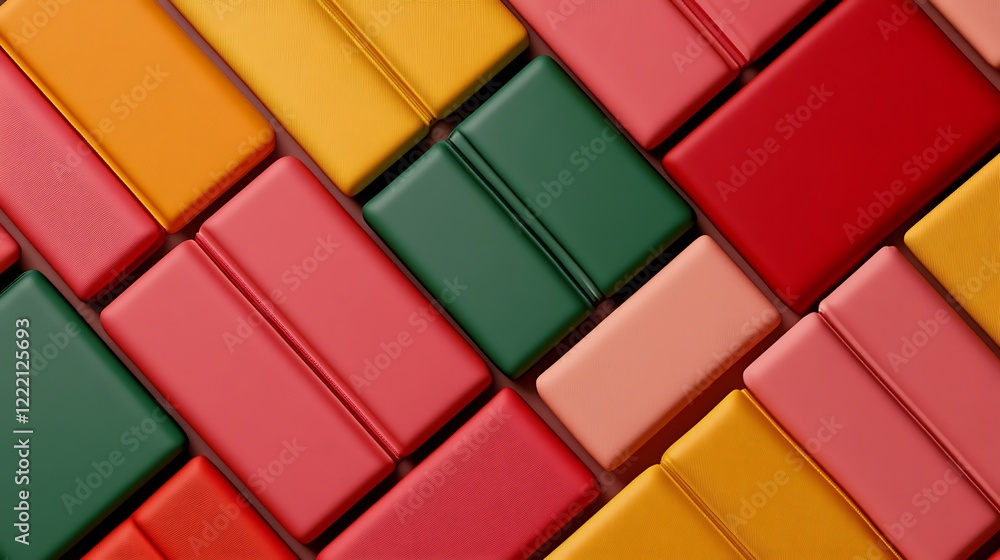 Poster colorful arrangement of rectangular blocks in various hues showcasing a vibrant and dynamic pattern 