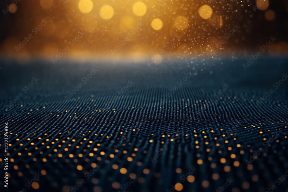 Aufkleber golden light particles sparkle in a captivating bokeh effect against a dark, textured backdrop, offe