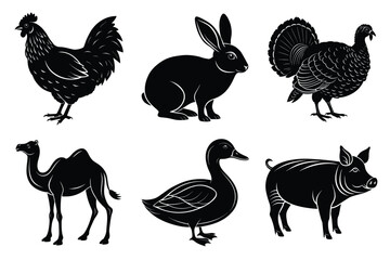 Farm and Domestic Animals set, Animals silhouette collection vector illustration