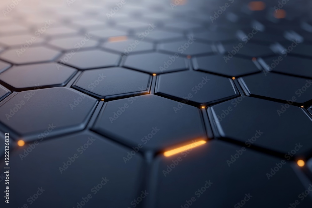 Fototapete Close-up view of intricate polygonal molecular structures featuring glowing nodes on a deep blue textured surface, conveying a futuristic science and technology theme