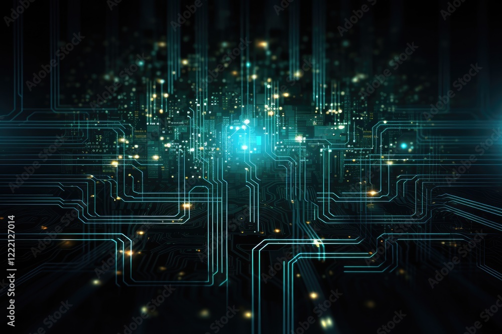 Aufkleber silhouette of circuits glowing over a matrix-style background creating a futuristic atmosphere fille