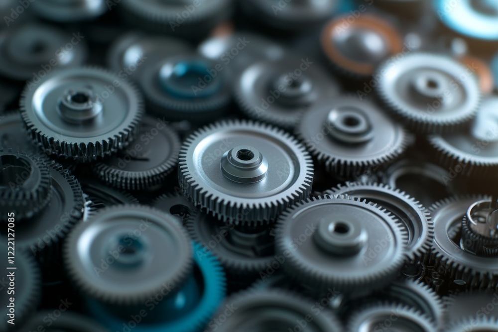 Poster intricate details of silver metallic engine gear wheels reveal the complexity of mechanical design i