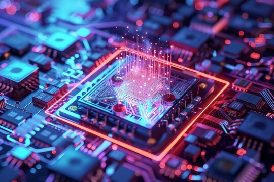 A quantum computer processes intricate algorithms amid a vibrant technological landscape, showcasing the cutting-edge advancements in computing