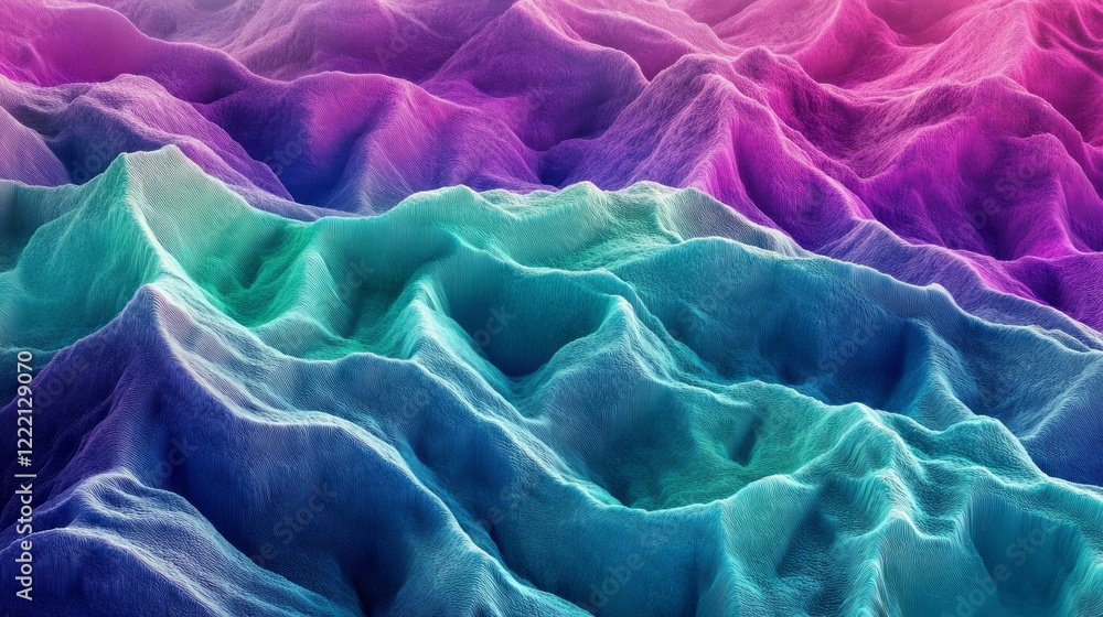 Poster rolling hills dance in vibrant waves of pink and turquoise, offering a mesmerizing view that seems t