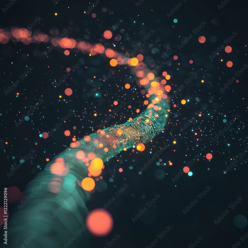 Poster abstract futuristic glowing particles background digital wave 3d render